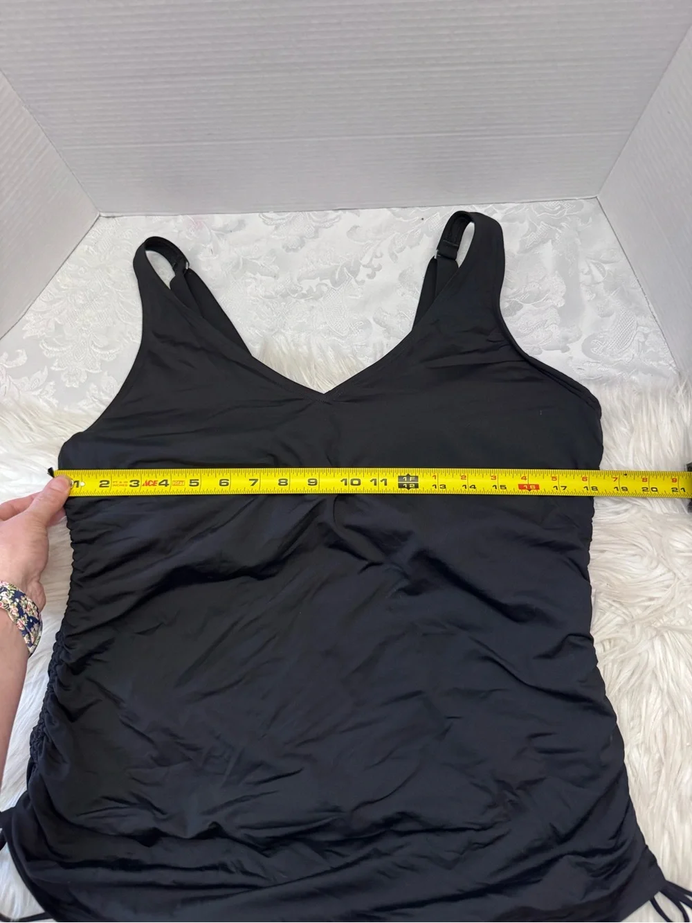 Lands' End 18W DDD Cinch Sides V Neck Underwire Tankini Swimsuit Top Black Slim